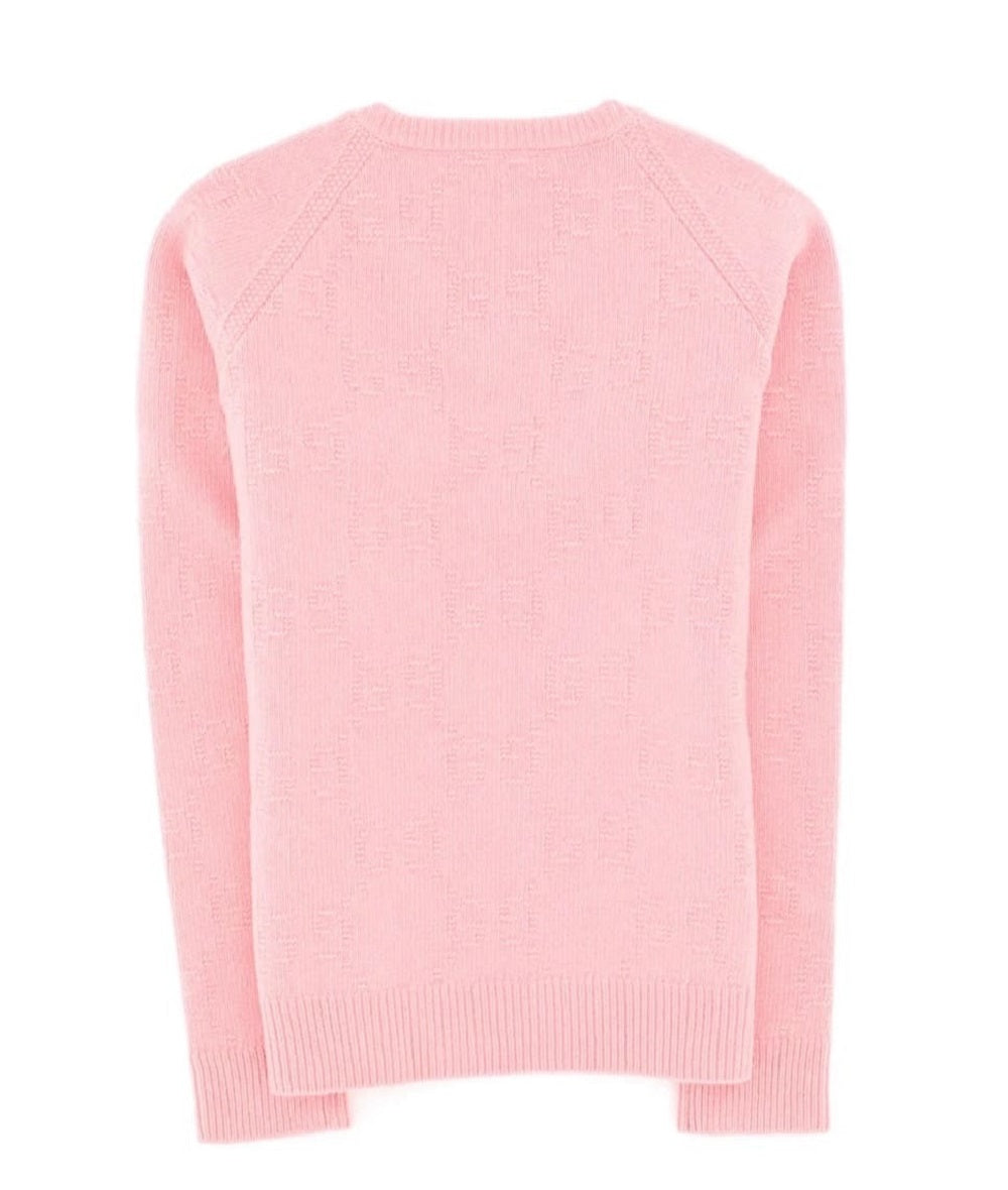 Gucci Girls Pink GG Logo Detailed V-Neck Jumper