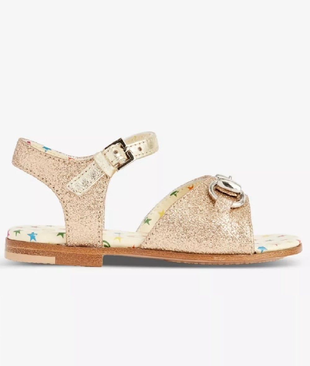 Gucci Kids' Gold Horsebit Embellished Woven Sandals