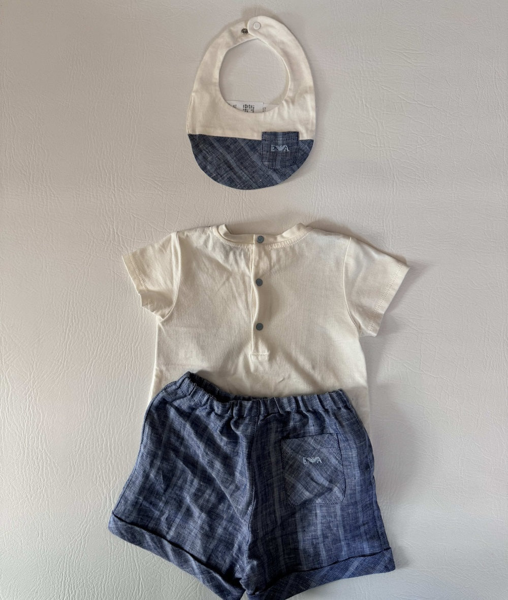Emporio Armani Baby Shorts & Vest Set with Bib