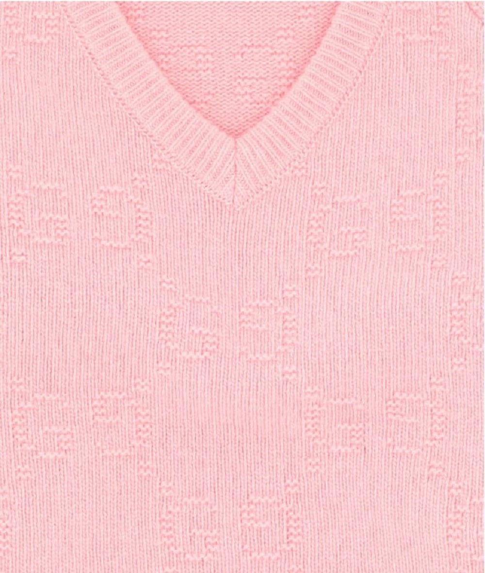 Gucci Girls Pink GG Logo Detailed V-Neck Jumper