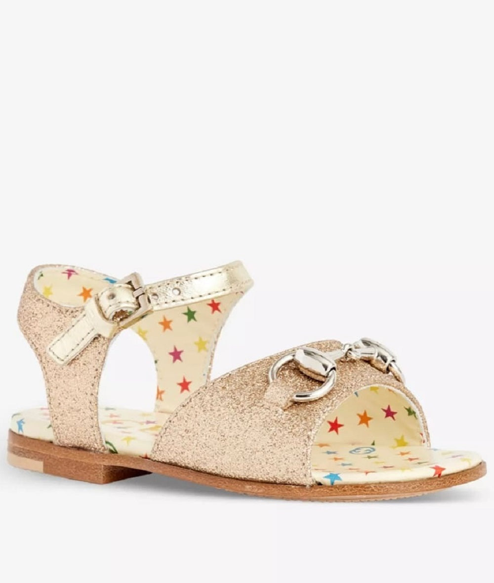 Gucci Kids' Gold Horsebit Embellished Woven Sandals