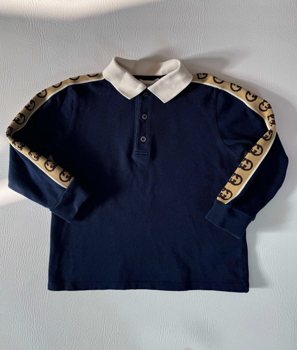 Gucci Boys Navy Long-Sleeved GG Tape Top