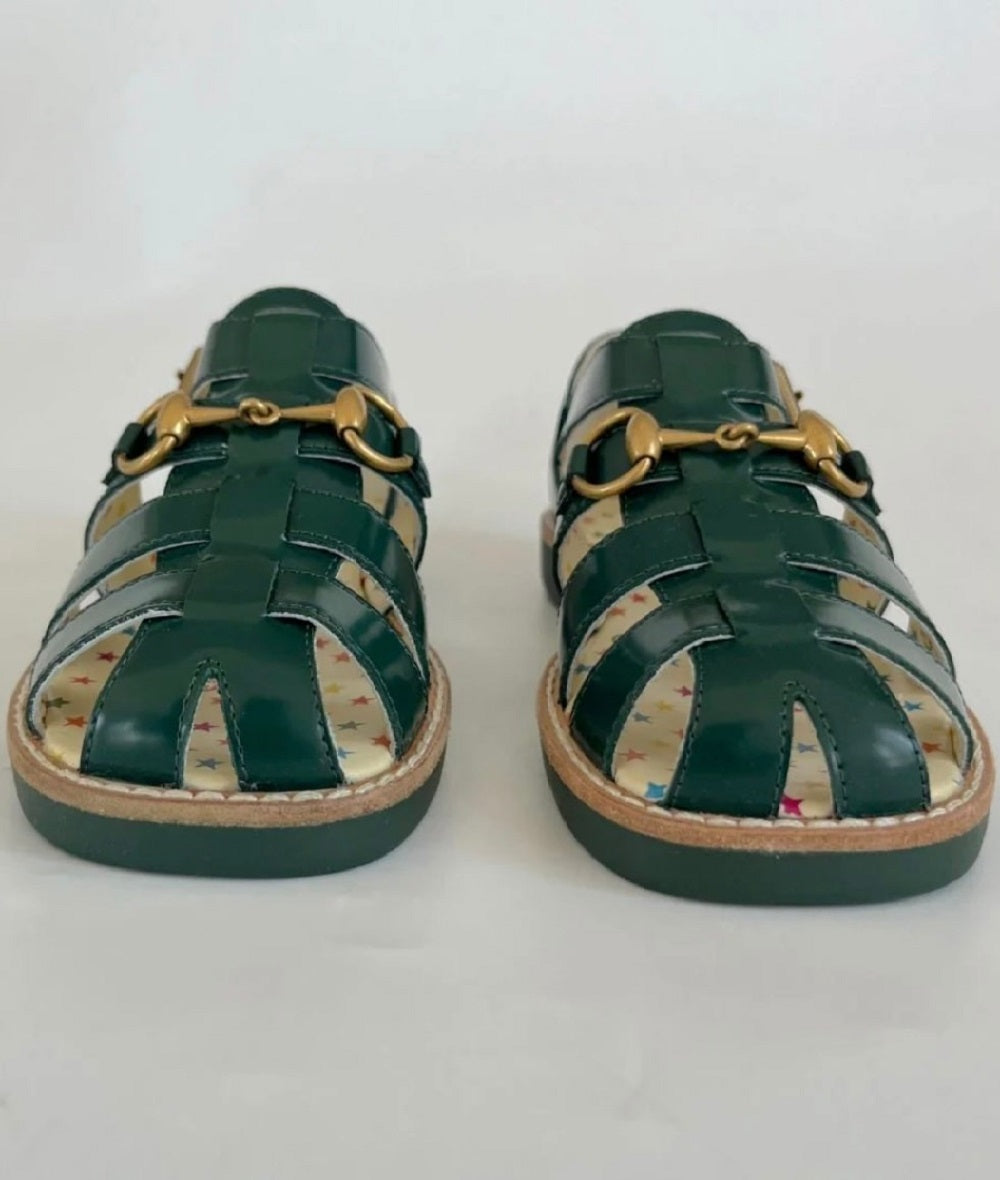 Gucci Kids Green Leather Sandals