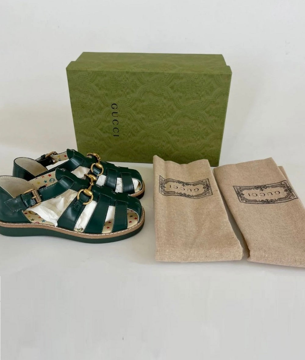 Gucci Kids Green Leather Sandals