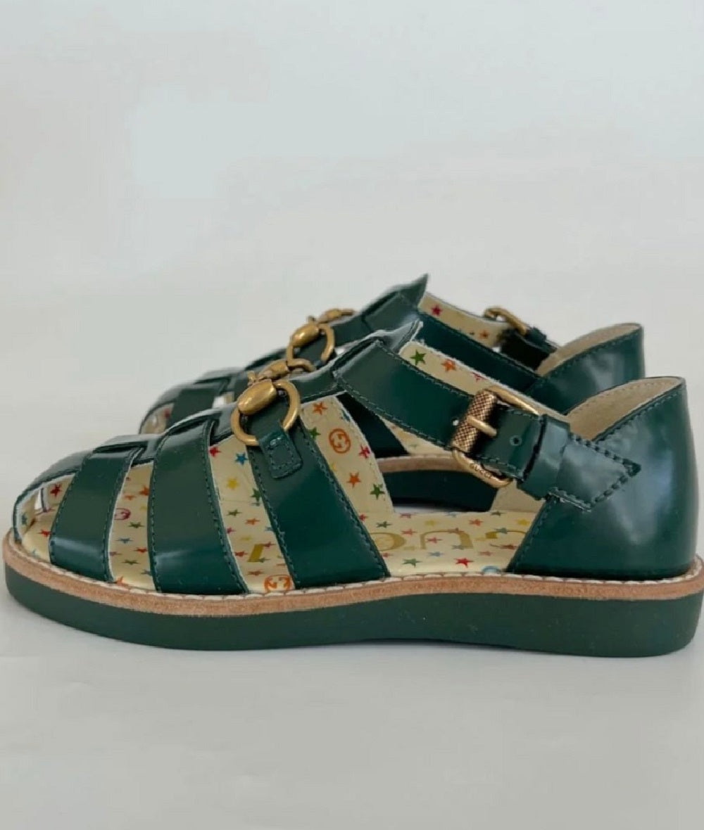 Gucci Kids Green Leather Sandals