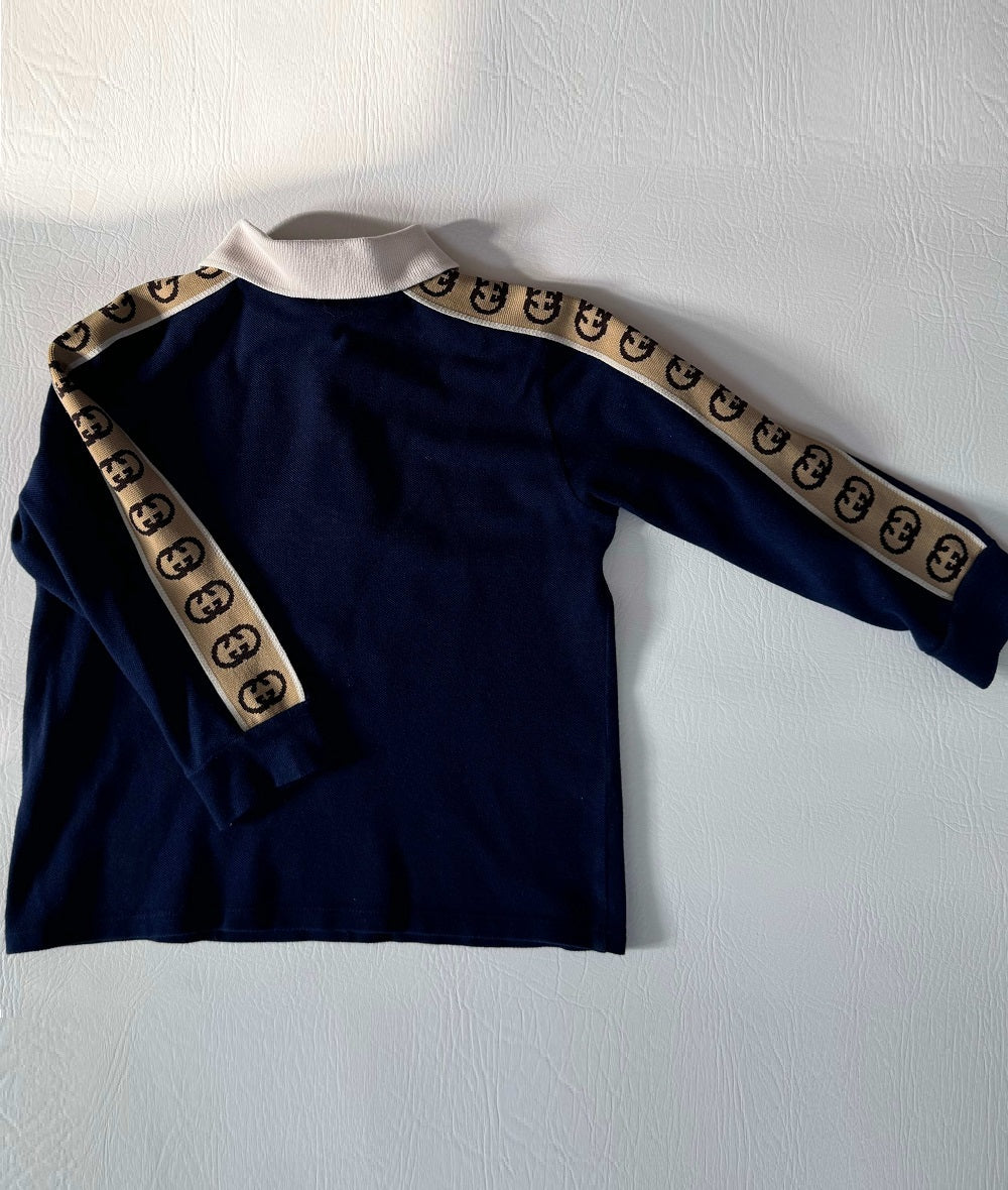 Gucci Boys Navy Long-Sleeved GG Tape Top