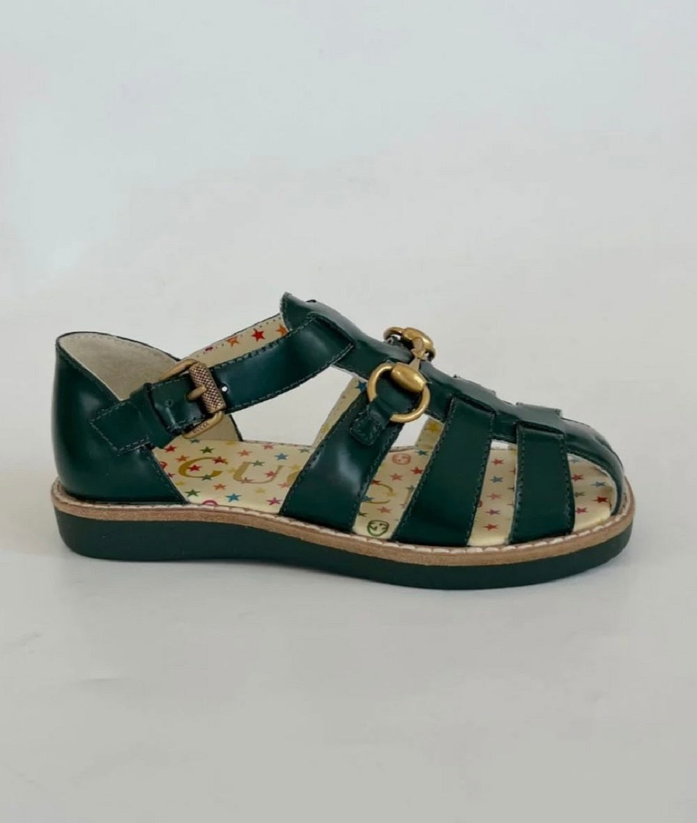 Gucci Kids Green Leather Sandals